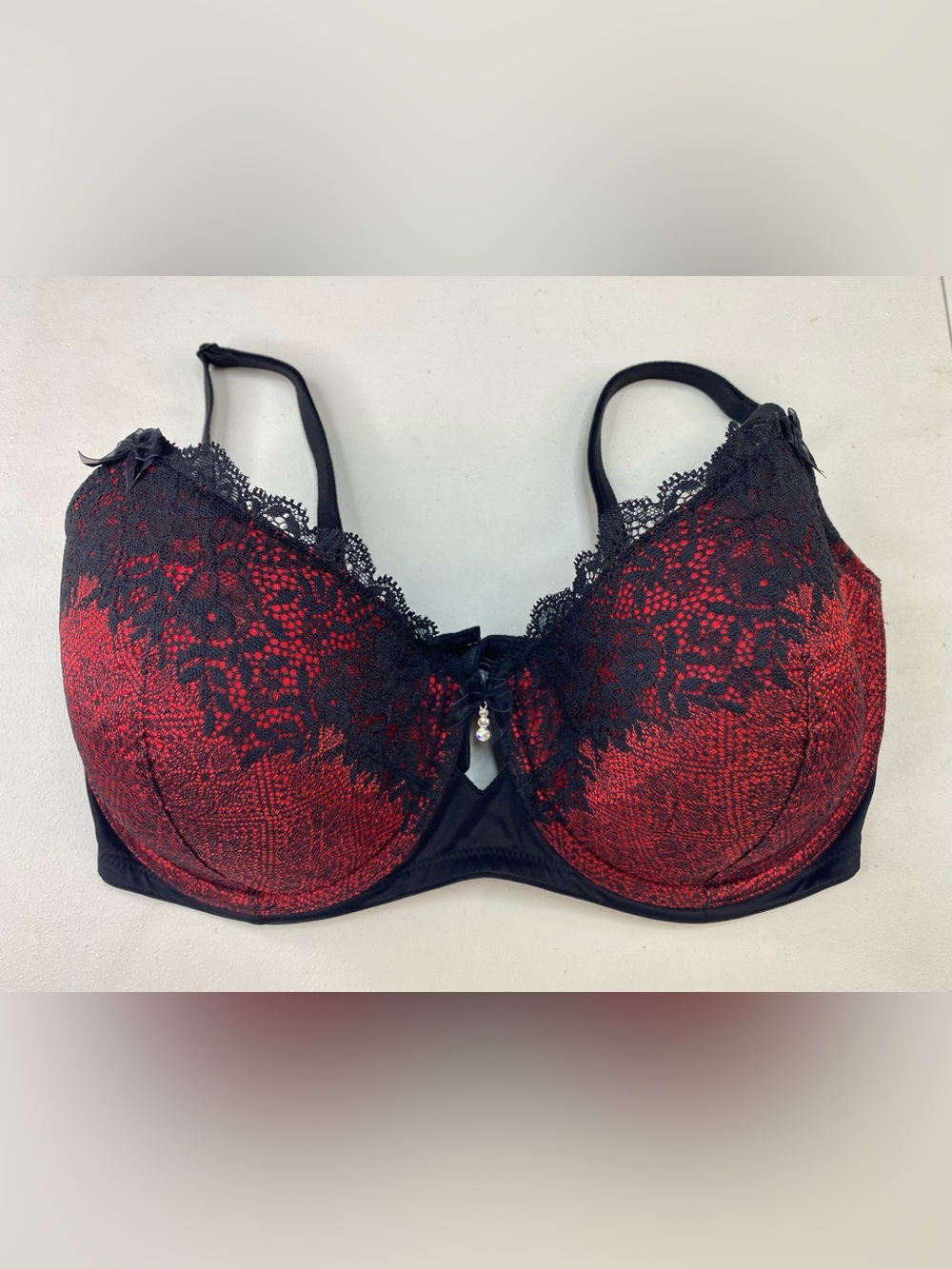 Scarlette By Modern Movement 34DD Bra Underwire Lace Rhinestone Bow